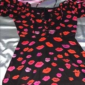 Worn 3 times Betsey Johnson black lip print dress
